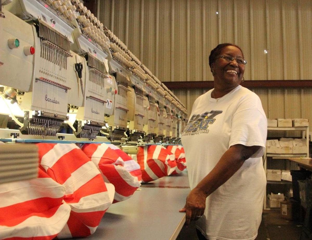 Dale Mays operates an embroidery machine for Windy City Apparel in southern Manatee County. The company was formed 22 years ago.