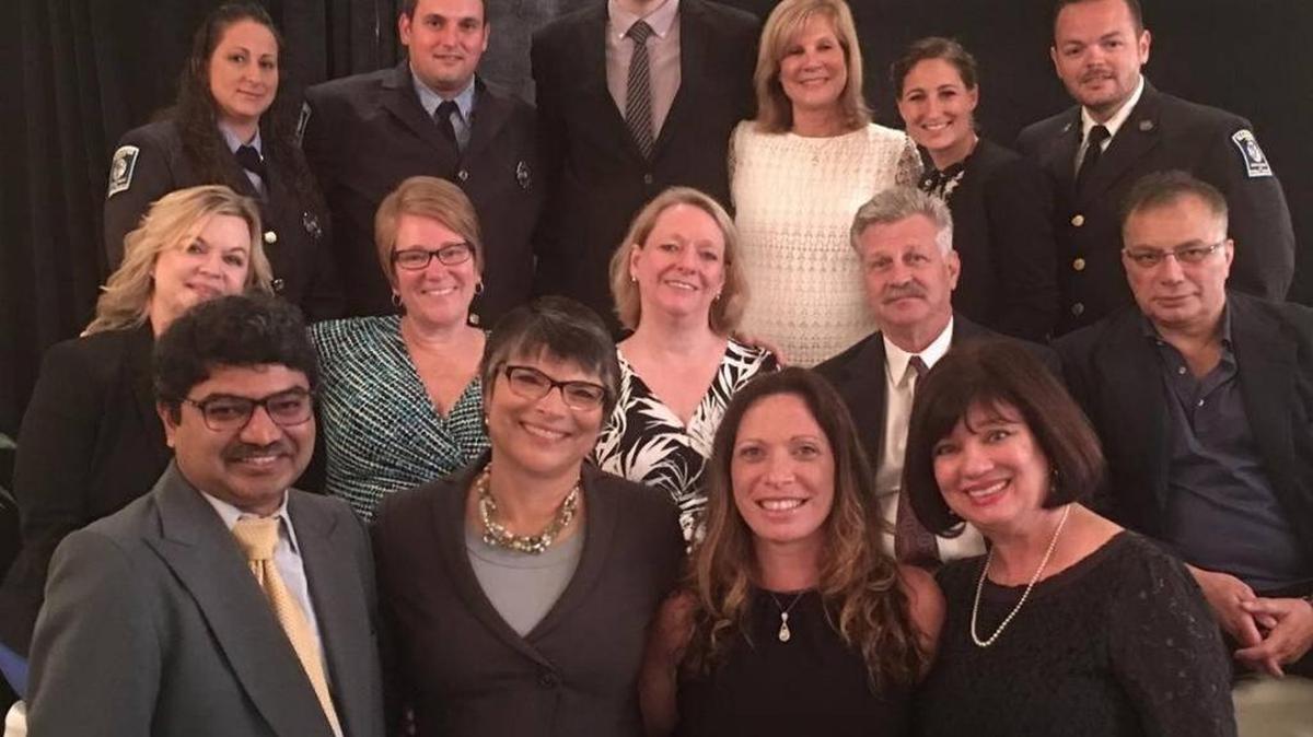 The Manatee Chamber of Commerce’s fifth annual Champions of Healthcare, announced last week at an awards breakfast at the Polo Grill in Lakewood Ranch, include, first row, left to right: Dr. Ashok Krishnamurthy, Mary Ruiz, Arika Manapat and Mary Ann Legler. Second row, from left: Kobee Masiello, Dr. Jennifer McCullen, Sally Mathews, Mark Gardner, accepting for Dr. Arthur Valadie, and Dr. Allessandro Golino. Third row, from left: Angie Hadlock, Earl Kulpa, Calen MacDonald, Carol Whitmore, Victoria Reinhartz and James Crutchfield.