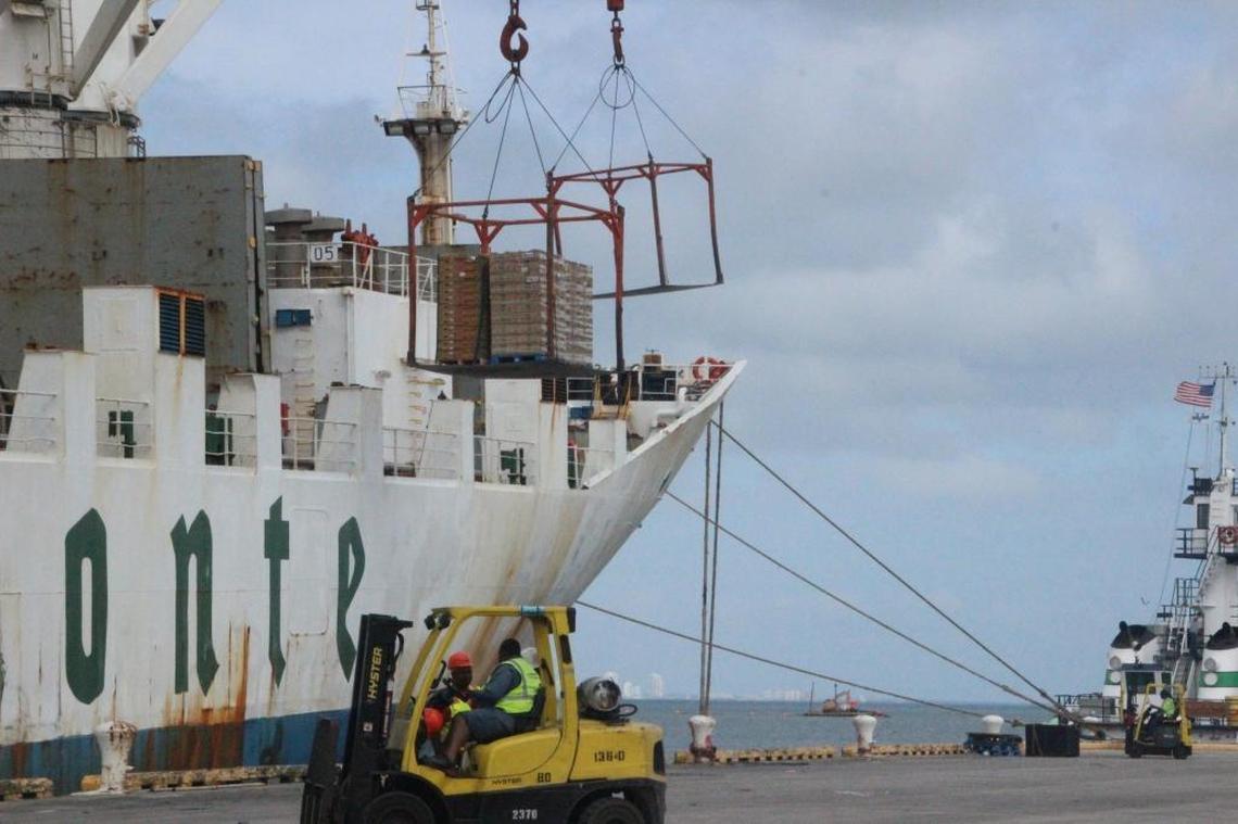 The Del Monte cargo ship Hornbay was unloading fruit imported from Central America on Tuesday at Port Manatee. The Hornbay puts in at Port Manatee 52 weeks a year to unload cargo. The port annually imports 48 million pineapples, and more than one billion bananas.