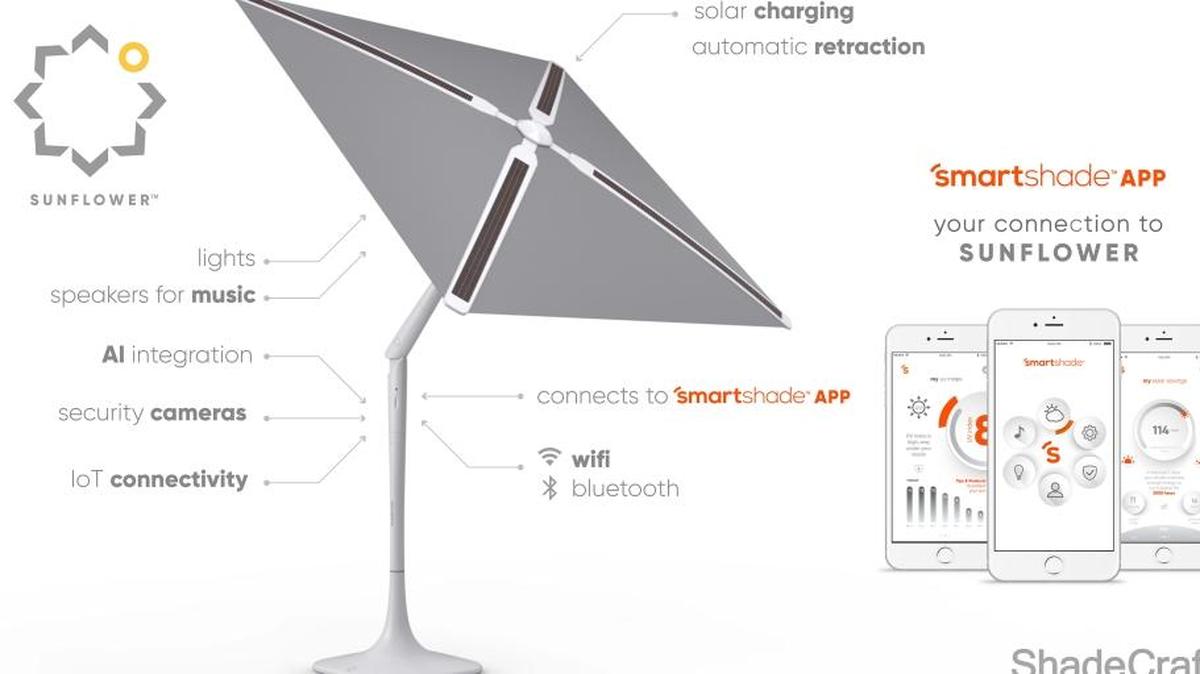 The Sunflower is an autonomous patio umbrella/shade that has a ton of tech packed into it.