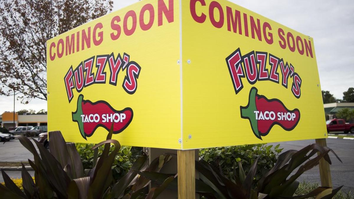 A sign advertising the future site of Fuzzy’s Taco Shop is seen at the Fountains Plaza on Wednesday at 14th Street in Bradenton.
