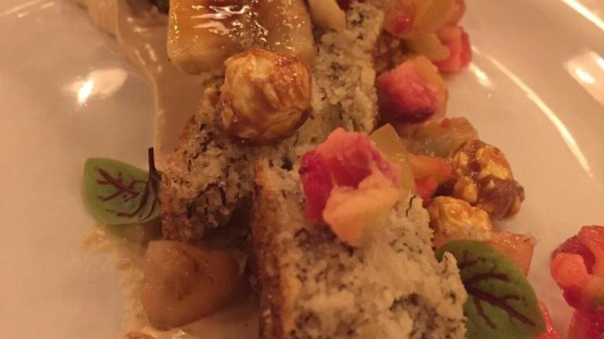 Chef Louis Robinson plated the “Mother of all Banana Breads” for the dessert course at his April 17 pop-up at Baker & Wife, 2157 Siesta Drive. The “Mother of all Banana Breads” featured banana bread set atop a peanut butter crème fraiche and surrounded by caramel popcorn, sweet strawberry salsa and brulèèd banana.