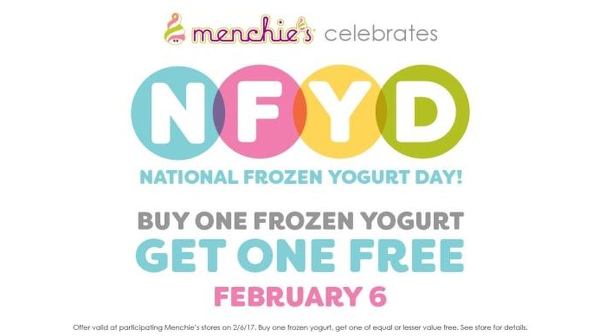 Today is National Frozen Yogurt Day and Menchie’s is offering a buy one get one deal to celebrate.