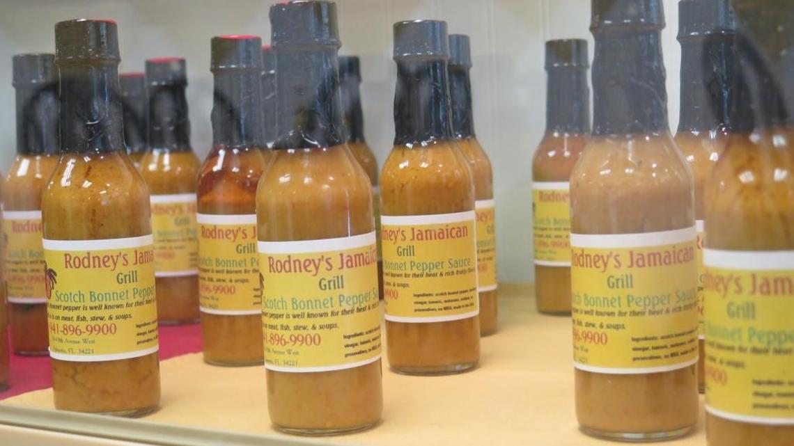 Scotch Bonnet Pepper sauce sold at Rodney’s Jamaican Grill in Palmetto, 814 Eighth Ave. W.