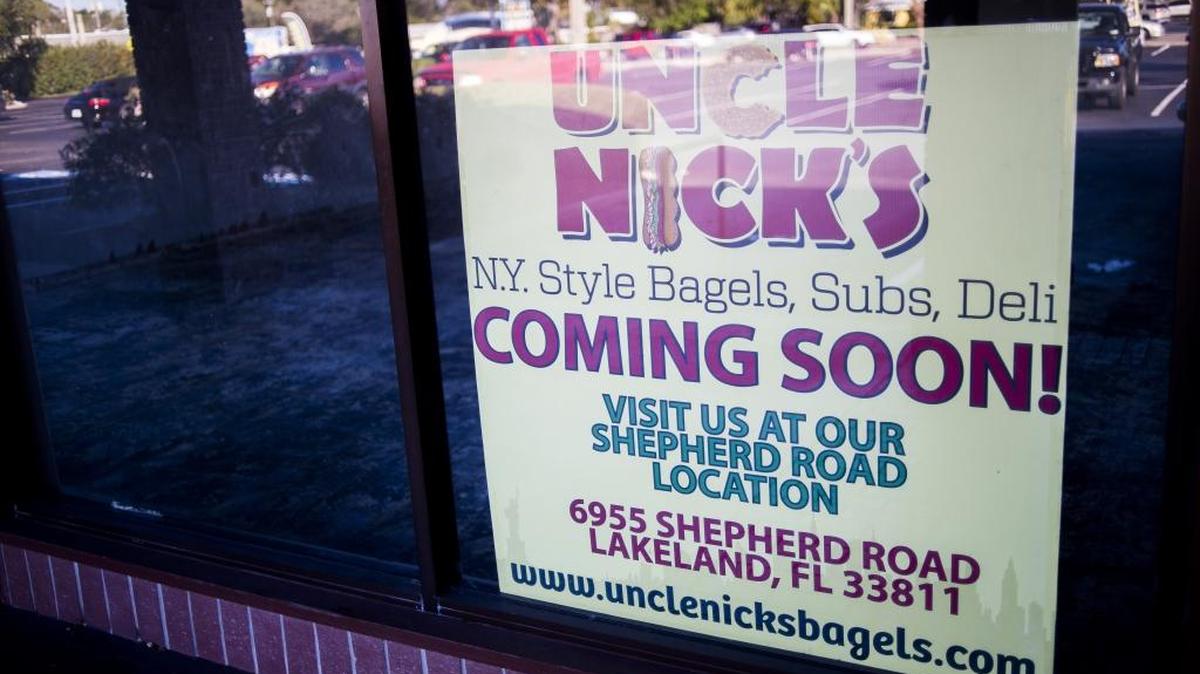 A sign advertising Uncle Nick’s New York Style Deli is seen at the future location on Manatee Avenue on Tuesday in Bradenton.