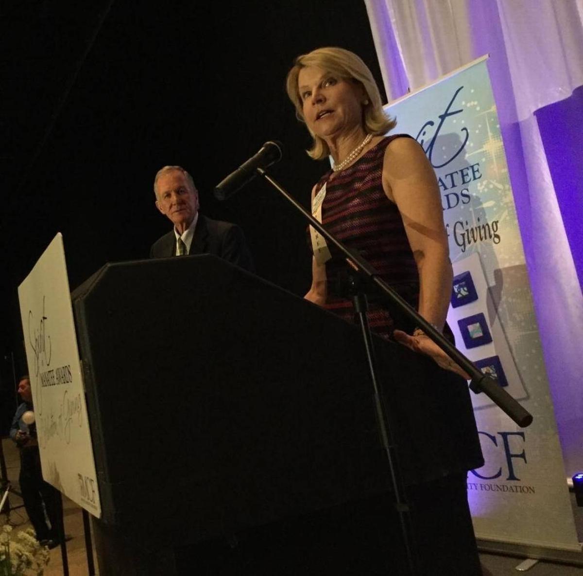 Sandy and Jeanie Kirkpatrick accept the Lifetime Spirit Award at the Manatee Community Foundation’s 13th annual Spirit of Manatee awards banquet last week.