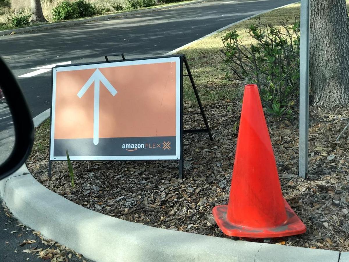 Sign points the way to Amazon Flex in the Gulfcoast Corporate Park, located north of Palmetto. The building is located at 2906 Corporate Way.