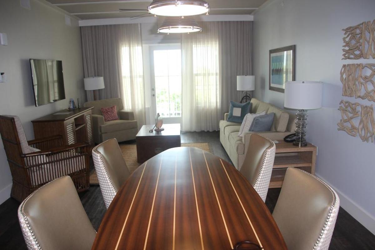 Waterline Marina Resort & Beach Club includes 37 suites at 5325 Marina Dr., Holmes Beach. The living room areas include nautically themed tables. The suites have full kitchens and washers and dryers.
