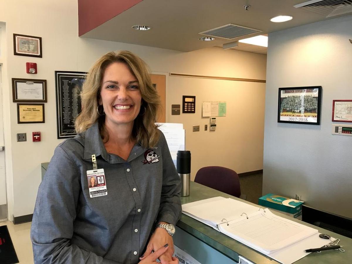 Sharon Scarbrough, principal of Braden River High School, was happy to learn her school will be receiving a $2,000 gift from Big Lots, in conjunction with the opening of a new store in the Creekwood Crossing shopping center in East Manatee.
