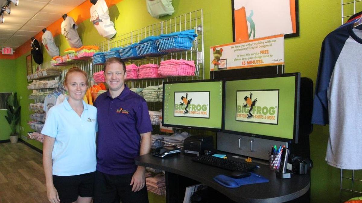 Mary and Matt Baehr opened Big Frog Custom T-Shirts and More this month in East Manatee.