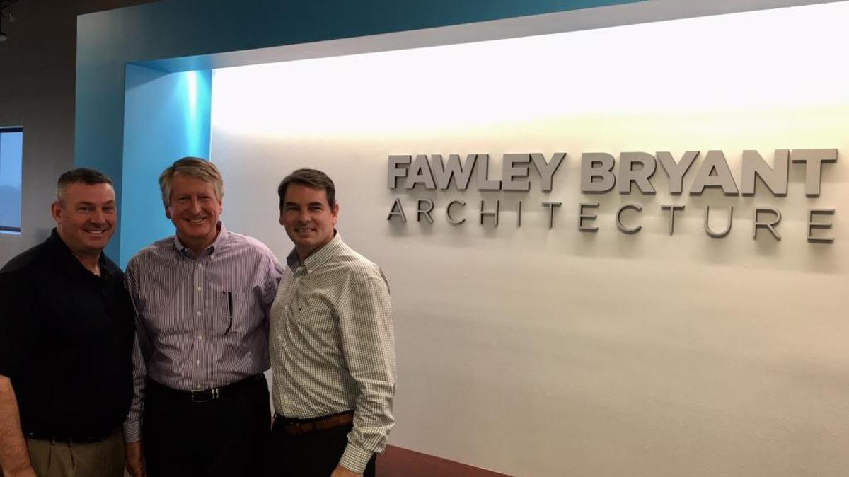 With Mike Bryant (center) announcing his retirement, Steve Padgett (left) and Stu Henderson take over as the leaders of Bradenton’s Fawley Bryant Architecture.