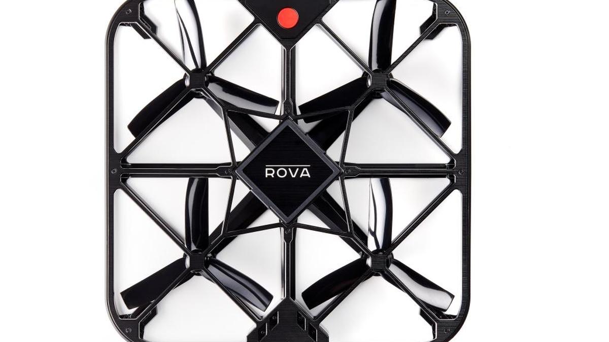 The Rova flying selfie is shaped like a quadcopter and has a 98-foot communication range.
