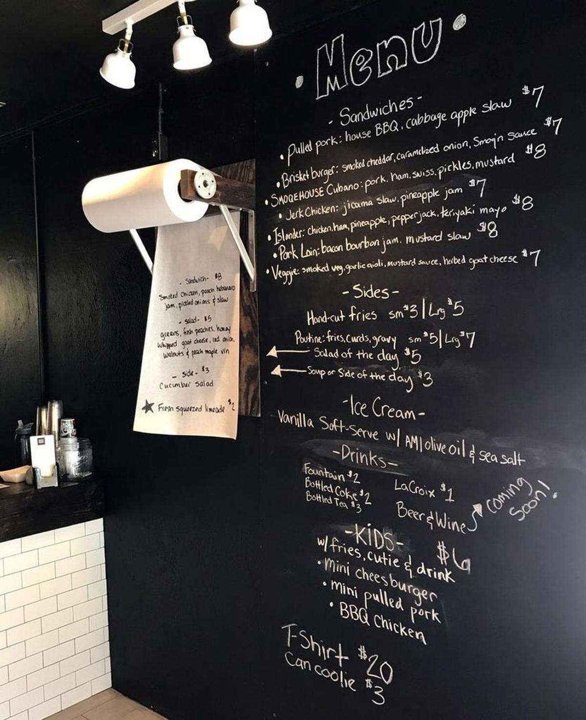 Smoqehouse's menu is created by Andrew Kubes, who has more than 20 years of experience in the food industry. Items are the menu are creative variations of his favorite foods.