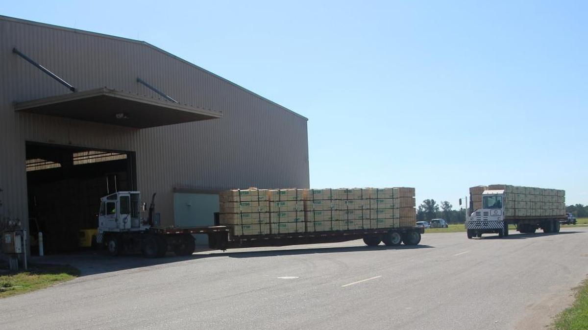 Flatbed trucks were hauling tons of imported lumber from ships to a warehouse at Port Manatee on Thursday. Wood and orange juice imports from Brazil are expected to double in 2018.