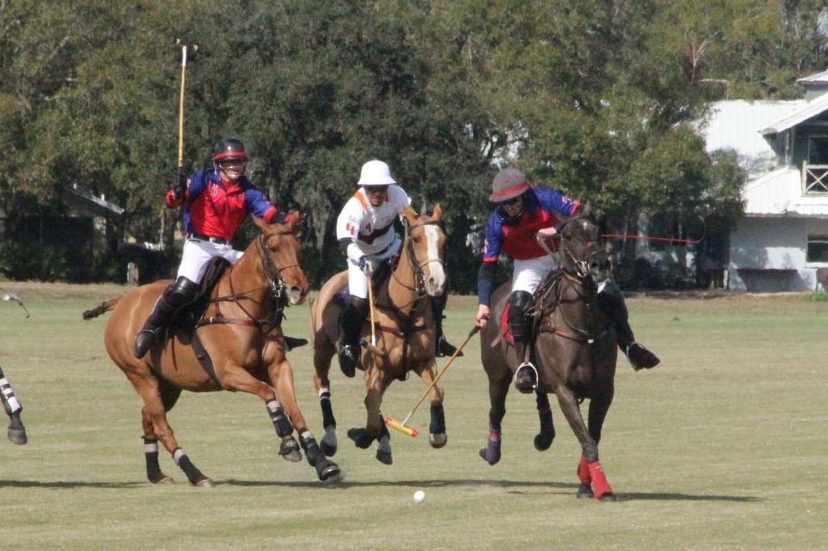 Anneke Beck, right, drives a ball toward goal at Sarasota Polo Club. Tournament play is scheduled six days a week at the Sarasota Polo Club at Lakewood Ranch. The public is invited to watch match play on Sundays. Gates open at 10 a.m., and play starts at 1 p.m.