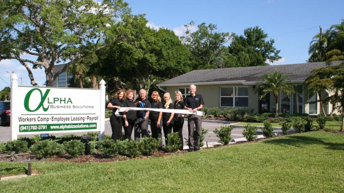 A ribbon cutting was held for Alpha Business Solutions, 207 44th Ave. E., Bradenton. The consultant firm assists small- to medium-sized businesses, providing them with solutions for workers’ compensation coverage and claim assistance, payroll and tax filings, human resources support, compliance assistance for payroll, OSHA, EEOC and more, safety programs and guidance, employee handbooks and polices/procedures, and employee benefits. For more information, call 941-782-3791 or visit alphabizsolutions.com. Do you have a ribbon cutting you’d like to submit? Send it to Angie Monroe at amonroe@bradenton.com. Photo courtesy of Manatee Chamber of Commerce.