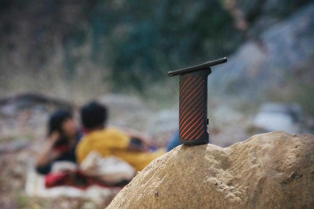 The Scosche BoomBottle MM Bluetooth speaker.