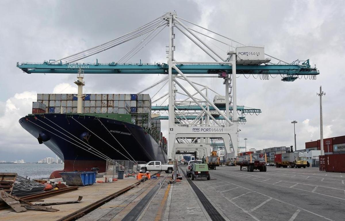 The Maersk Shanghai is 1,063 feet long and 159 feet wide, which is roughly equivalent to the length of three football fields.