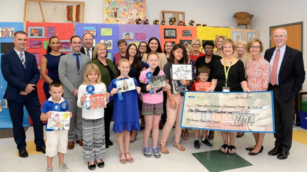My Favorite Home Art Contest participants, shown above, include the kindergarten through fifth-grade winners, Williams Elementary School staff, the judges and the Neal Communities team.