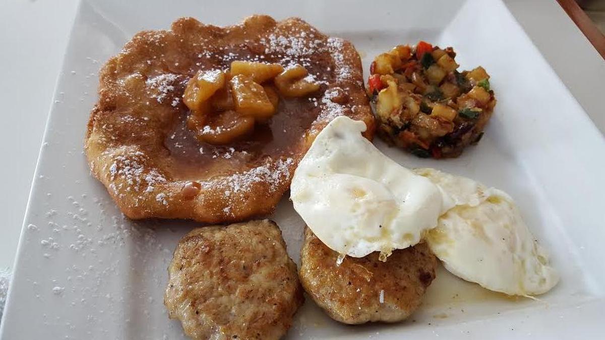 The Table Creekside’s elephant ear French toast dressed with granny smith caramel apples, cinnamon dust, organic chicken sausage and a fried egg will be featured on the Easter brunch buffet.