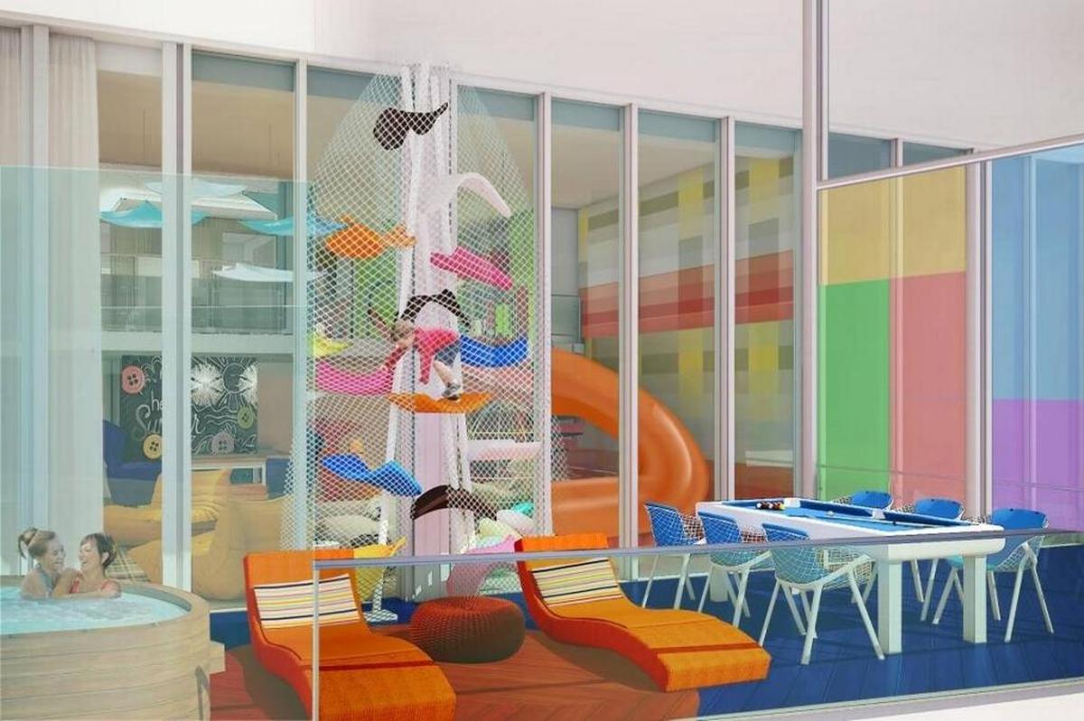 The ultimate family suite will have many family-friendly features, including a whirlpool, pool table, LEGO wall and slide.