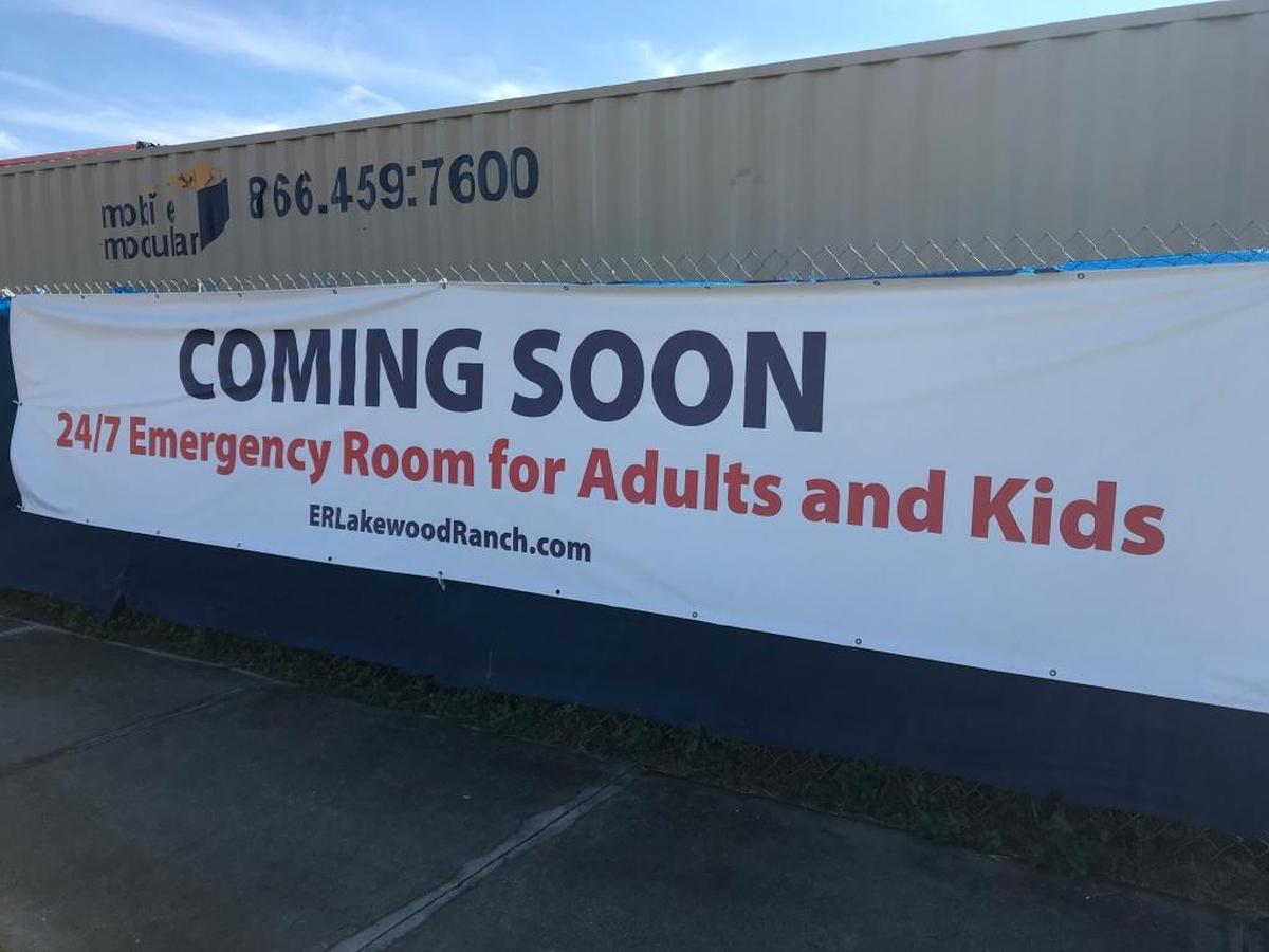Banners along the State Road 70 construction site announce that Doctors Hospital of Sarasota ER in Lakewood Ranch is coming soon.