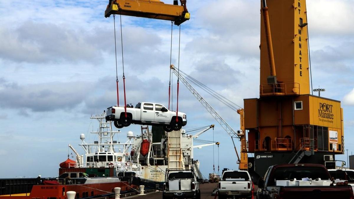 A vessel with vehicles, equipment, relief goods and personnel from Sarasota-based USA Groups is expected to arrive in Puerto Rico on Thursday after being loaded Monday at Port Manatee.