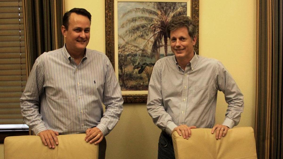 Danny Wood, left, and Gardner Sherrill created Shoreline Financial Partners in January through the merger of their two companies.