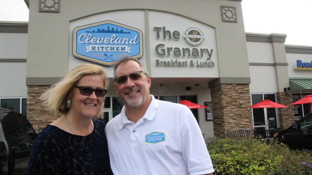 Cindy and Steve Novak stand outside their planned Cleveland Kitchen restaurant at Lakewood Ranch.
