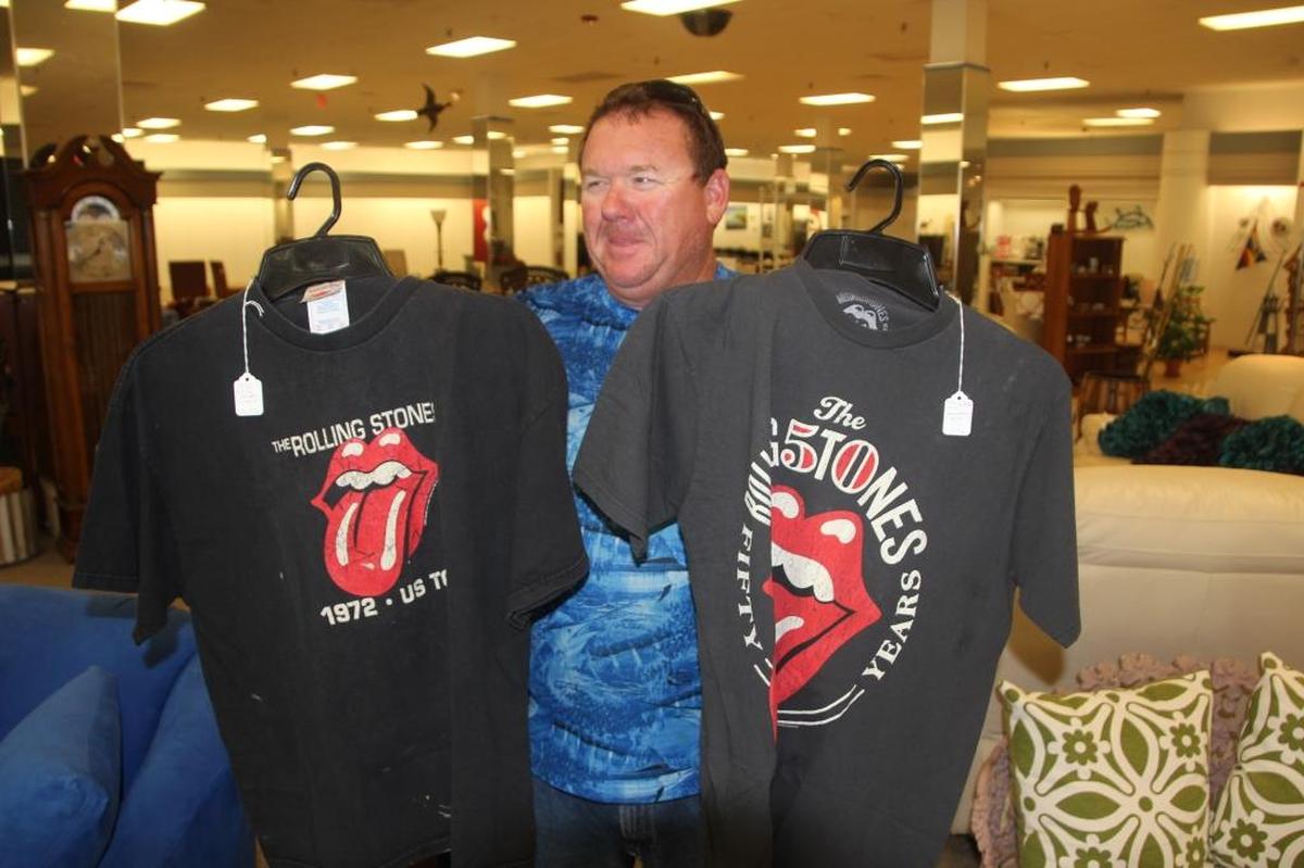 With 55,000-square-feet of space, Joe Bernhard, owner of Your Treasure House, has plenty of space in DeSoto Square mall to sell almost anything, including these Rolling Stones T-shirts.