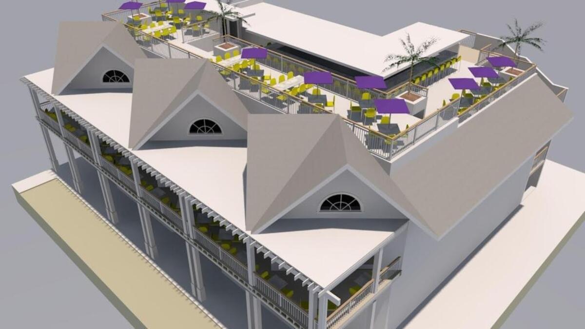 An architectural rendering of what the new Daiquiri Deck on Bridge Street in Bradenton Beach will look like.