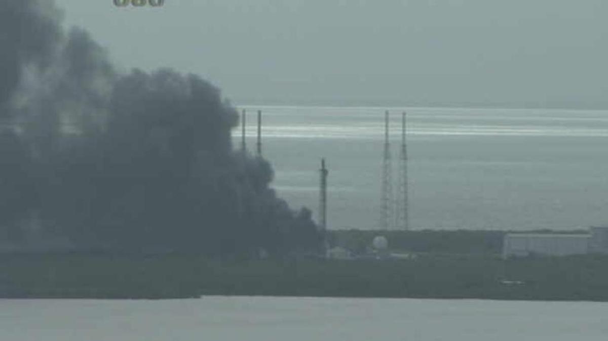 An image from a webcam from NASA’S Kennedy Space Center, shortly after a reported explosion at a SpaceX launch site Thursday morning.