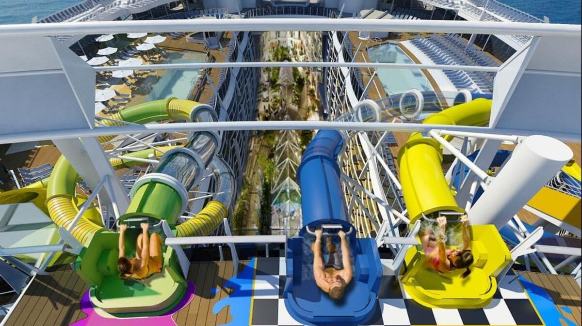 Rendering of the waterslide trio, “Perfect Storm,” on Royal Caribbean International’s Harmony of the Seas. Royal Caribbean International
