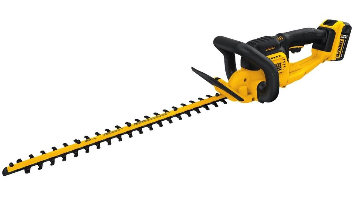 The Dewalt 20V Max Hedge Trimmer is compact and light weight, and its design maximizes maneuverability and minimizes stress on your arms.