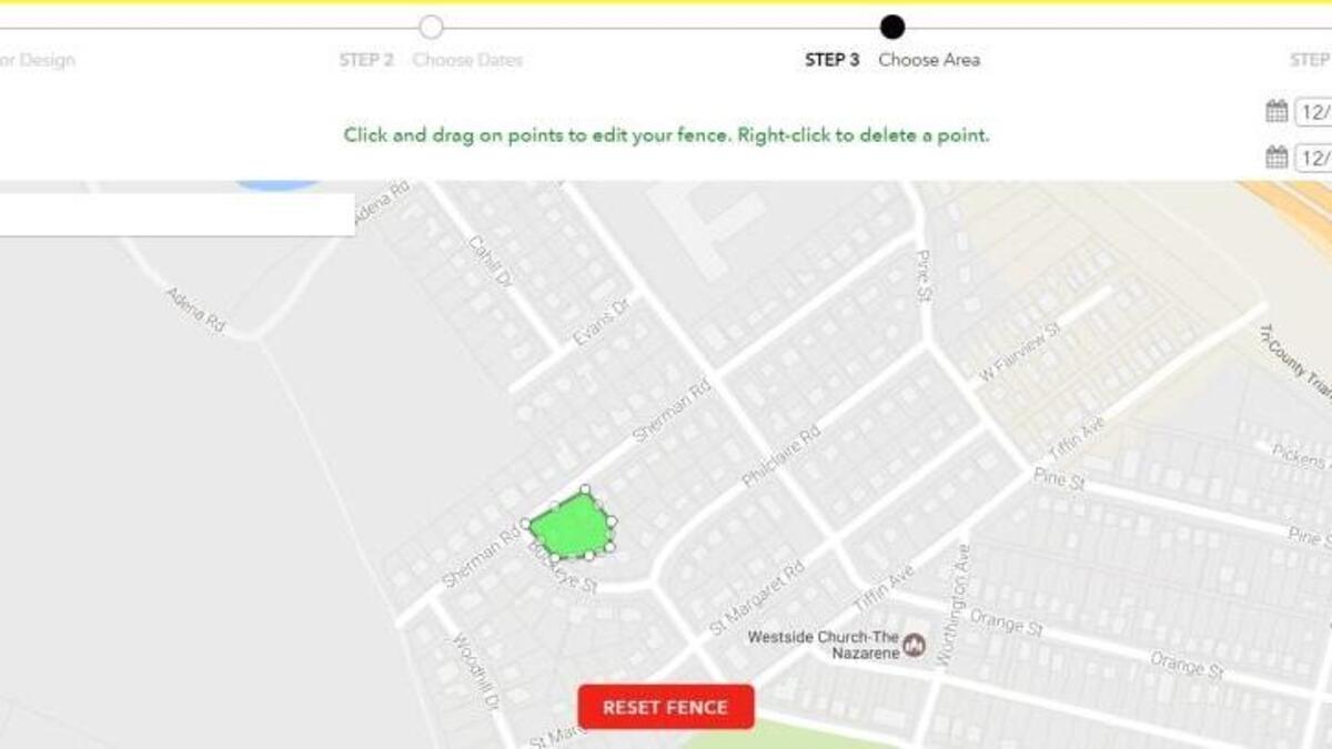 Select an area for the geofilter to appear.
