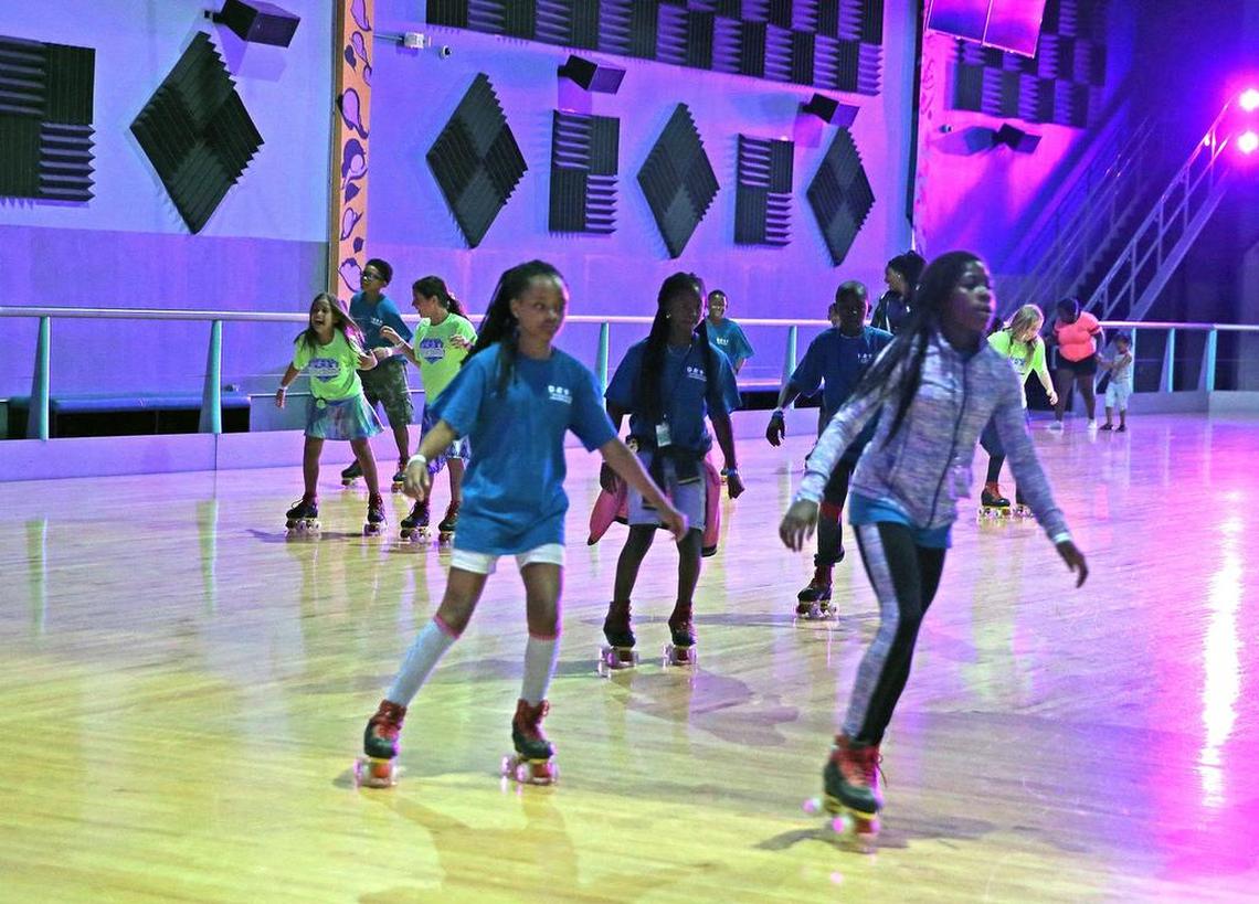 Kids roller-skate at Xtreme Action Park.