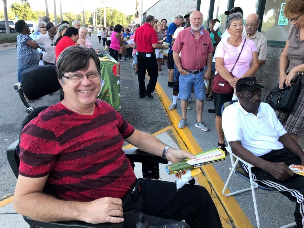 Tom Jomisko of Ellenton arrived at 6:30 a.m. Wednesday and was the first shopper in line for the opening of Ollie’s at 5201 33rd St. E. in Bradenton.