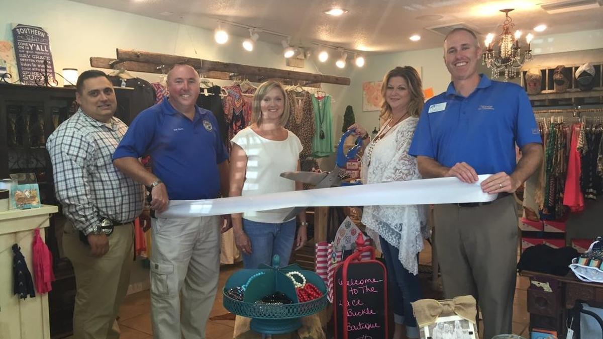 A ribbon cutting was held for The Lace Buckle Boutique, 1003 10th Ave. W., Palmetto. The boutique offers stylish women’s clothing, accessories and jewelry, all available in store or online. For more information, call 941-417-7007 or thelacebuckle.com. Do you have a ribbon cutting you’d like to submit? Send it to Angie Monroe at amonroe@bradenton.com. Photo courtesy of Manatee Chamber of Commerce.