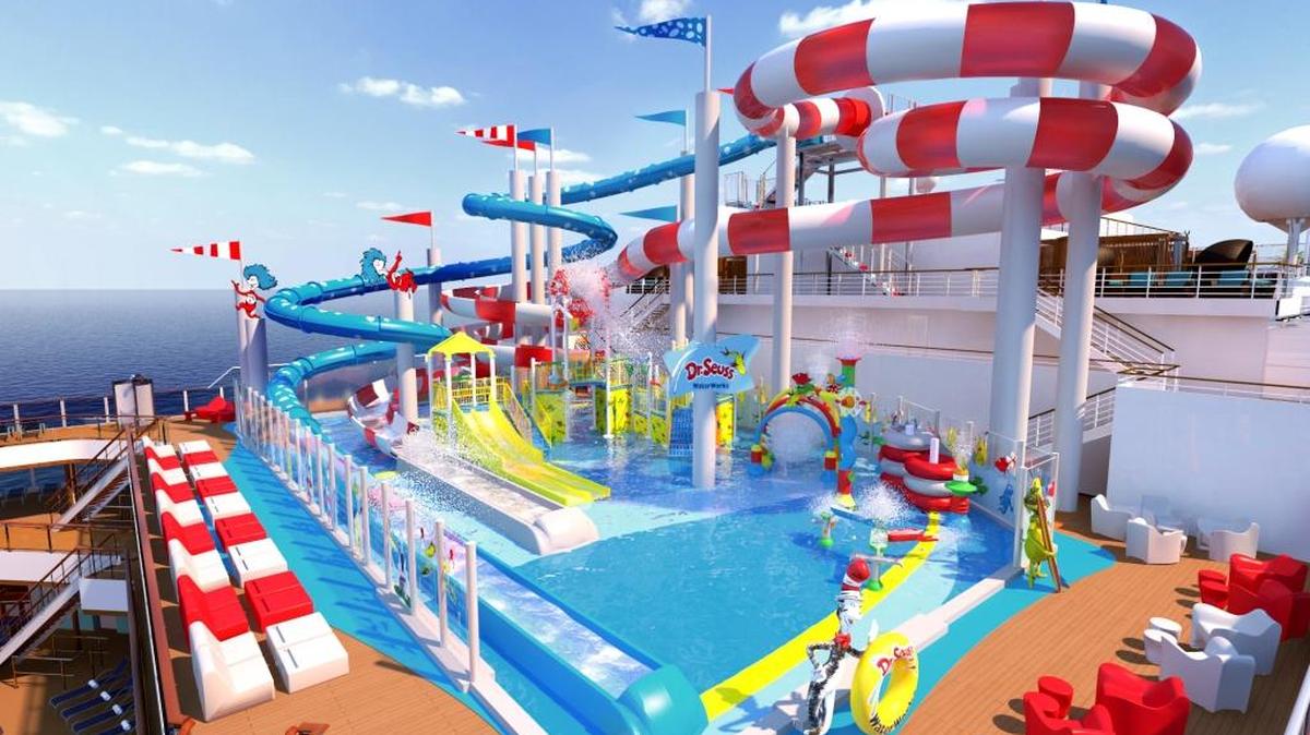 Rendering of the Dr. Seuss WaterWorks debuting on the Carnival Horizon in April 2018. The ship will begin sailing from Miami in September of next year.