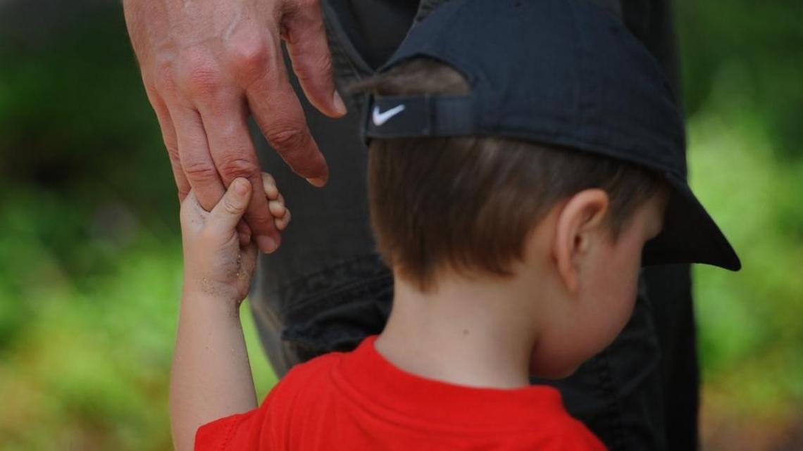 Jackson Miller, 2, walks with his dad, Stephen Miller of Orlando, as they attend the Fatherless Father's Day rally outside of the Manatee Judicial Center on Friday in Bradenton. The event, organized by The Florida Fathers' Rights Movement, was to draw attention to the need of equal sharing of children between the parents when they are no longer together.