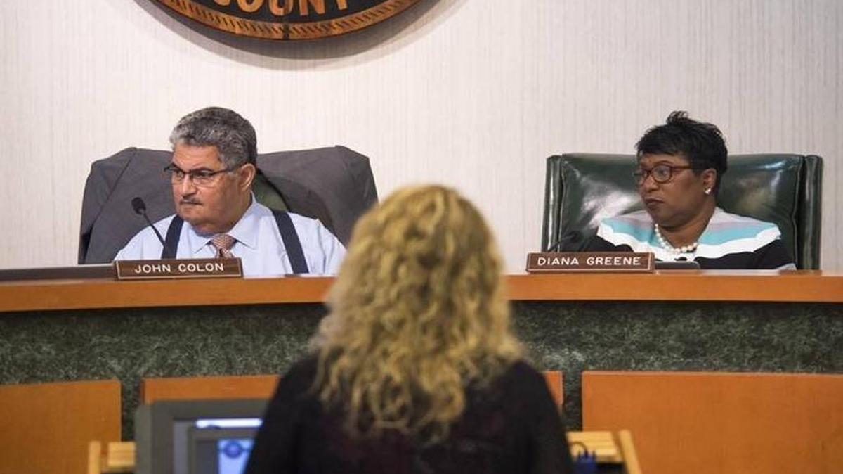 File: Board member John Colon and Superintendent Diana Greene review the budget as the Manatee County School Board meets for a workshop and board meeting in downtown Bradenton.