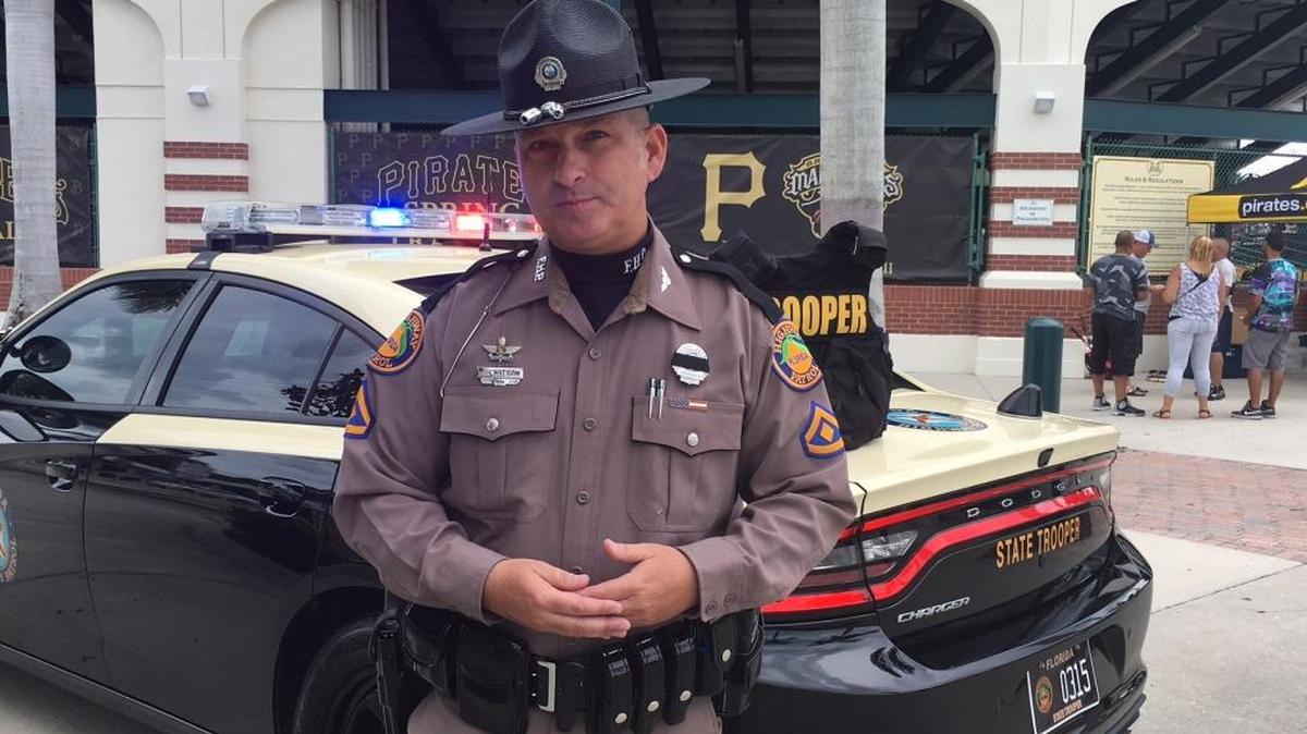 State Trooper Kenn Watson of the Florida Highway Patrol represented his organization at the special Bradenton Marauders’ Public Safety Day game Sunday. Some fans at the game said that officers such as Watson must be supported because they play a critical role in our society.