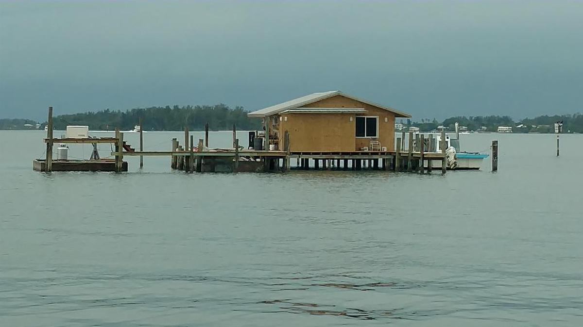 The construction site sits just offshore of Cortez behind A.P Bell Fish Co. and to the east of the last remaining net camp.