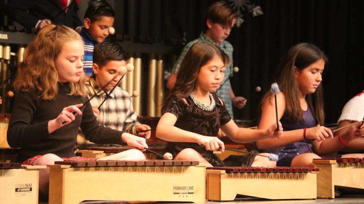 Students at Frances Wakeland Elementary School of International Studies in Bradenton play the xylophone as part of the annual holiday show.