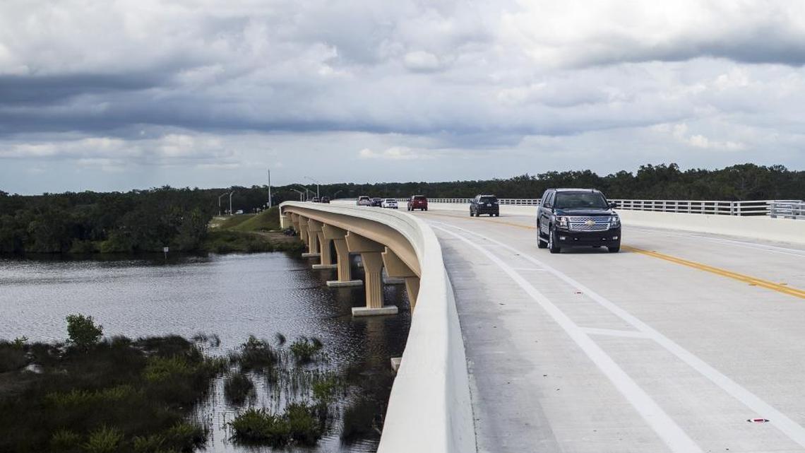 Traffic passes over the Fort Hamer bridge after it opened in October 2017. Work on the East Manatee bridge started in 2015.