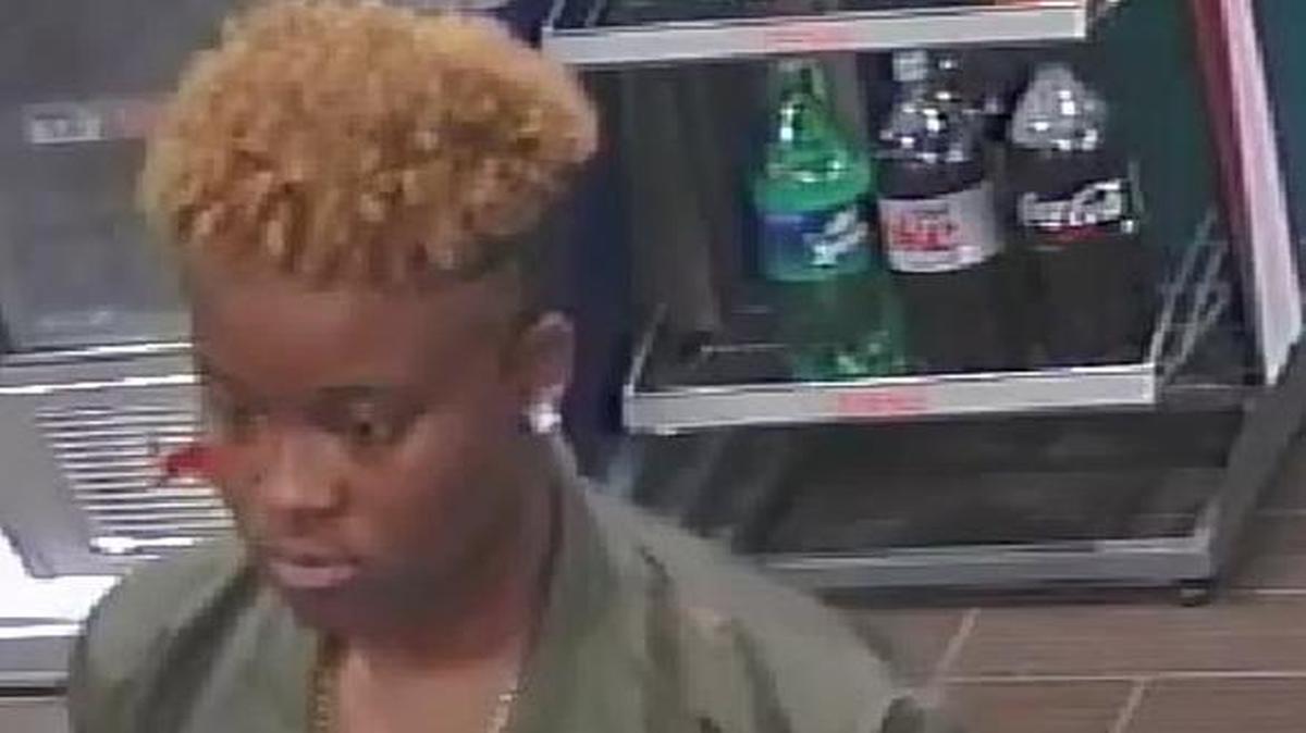 Tyshanna S. Douglas, 19, shown here on security footage at a gas station, was arrested and charged with grand theft auto in a series of recent vehicle burglaries, according to the Manatee County Sheriff’s Office.