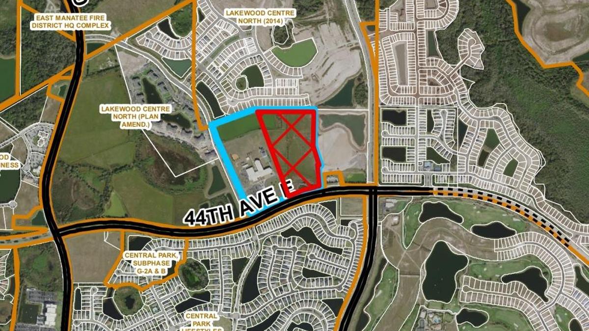 The plan for a new east county middle school, in red, is set to be adjacent to B.D. Gullett Elementary School.