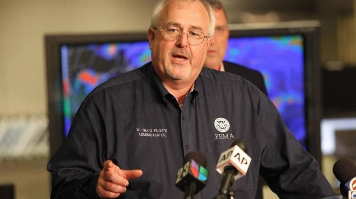 Craig Fugate, administrator of Federal Emergency Management Agency (FEMA) talks at the National Hurricane Center in 2012.