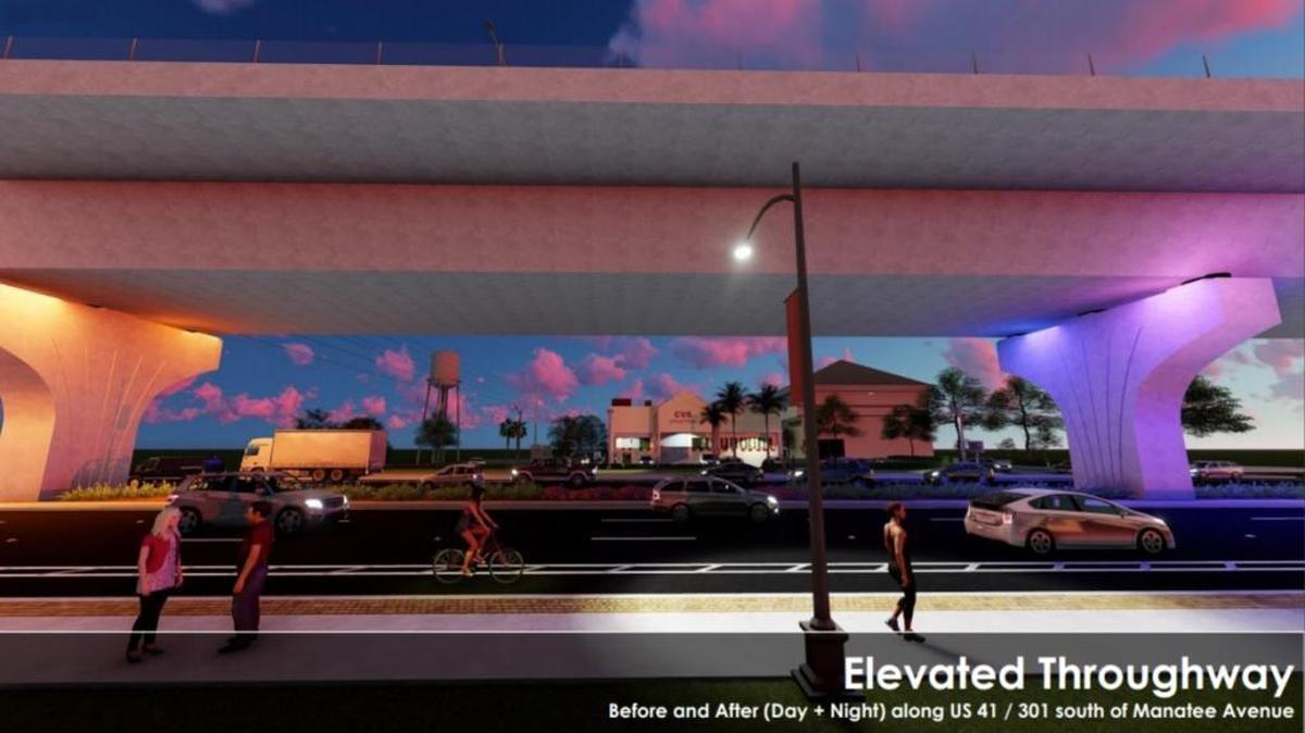 An artist’s rendering of what an elevated throughway could look like on U.S. 301.