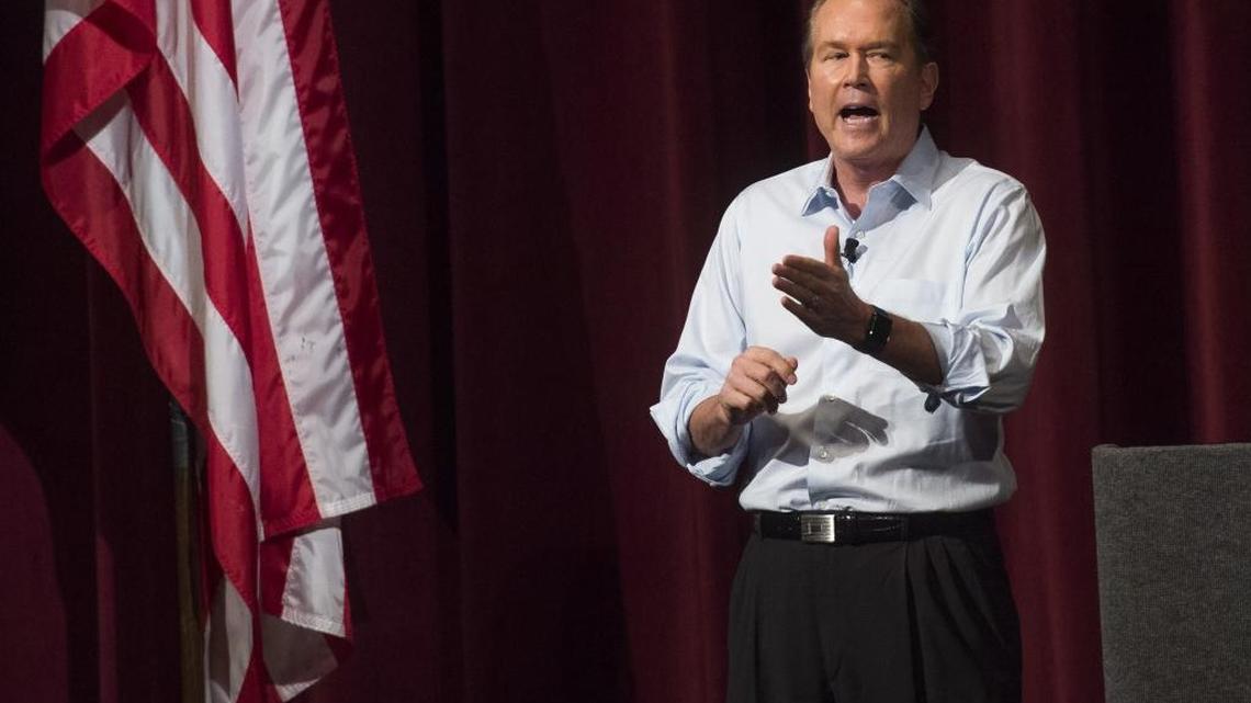 Congressman Vern Buchanan answers questions as over 1700 people gathered for a town hall meeting hosted Congressman Vern Buchanan at the Van Wezel auditorium in Sarasota on March 18.